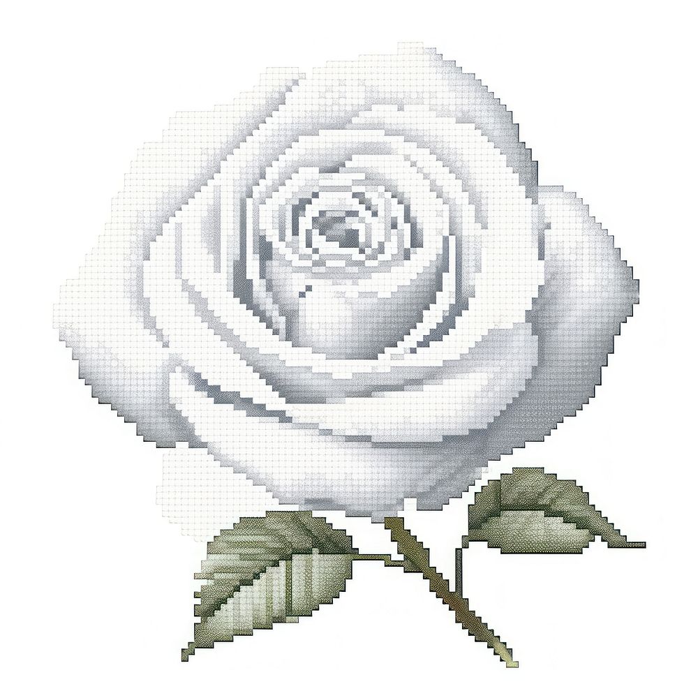 Cross stitch white rose textile flower plant.