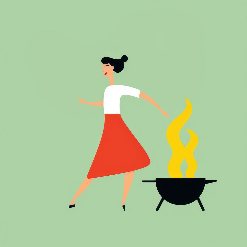 Woman cooking cartoon performer standing.