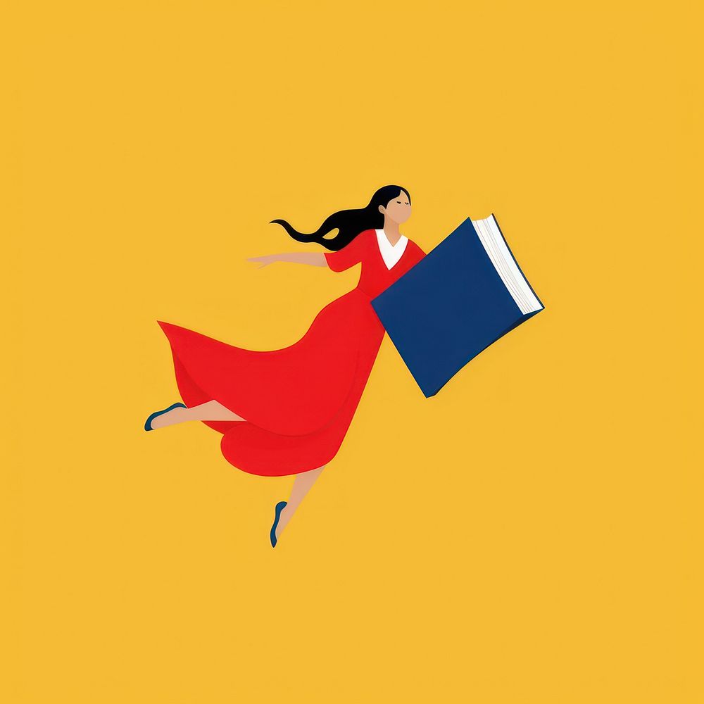 Woman reding book cartoon activity yellow.