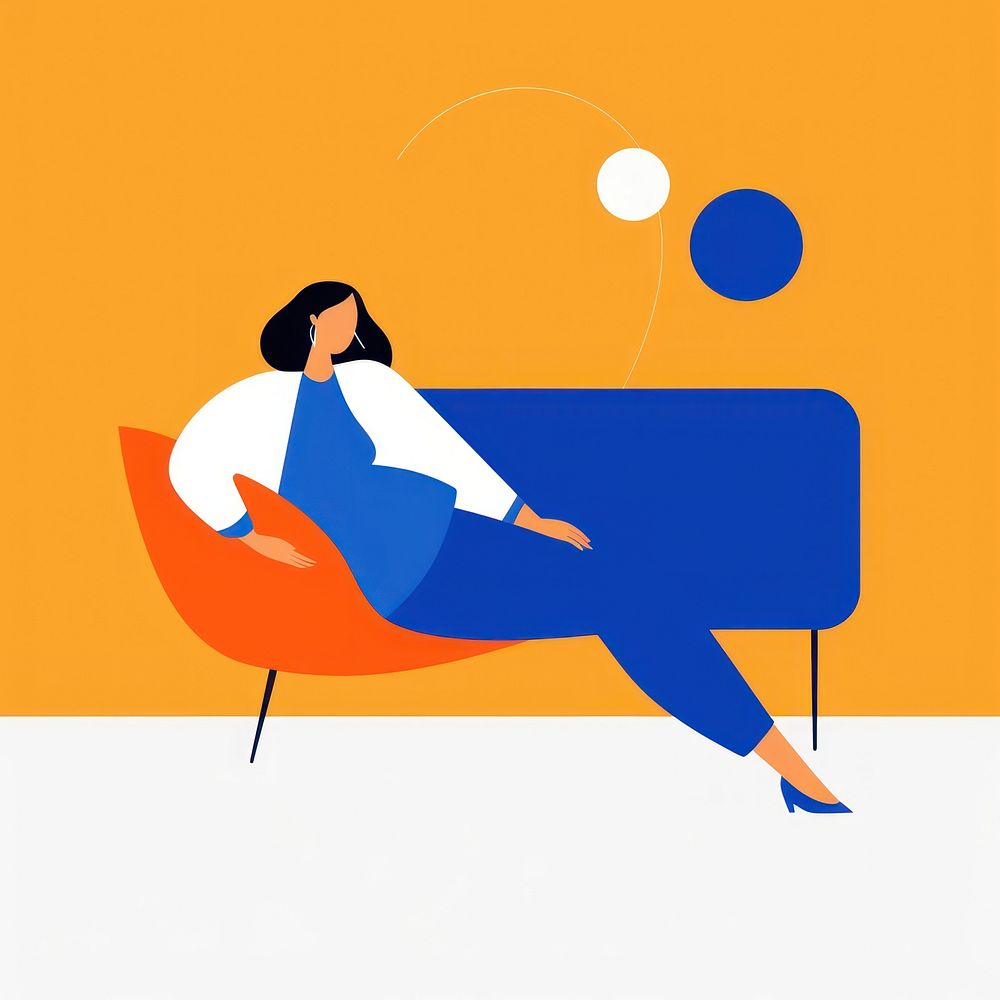 Woman sitting on sofa furniture cartoon comfortable.