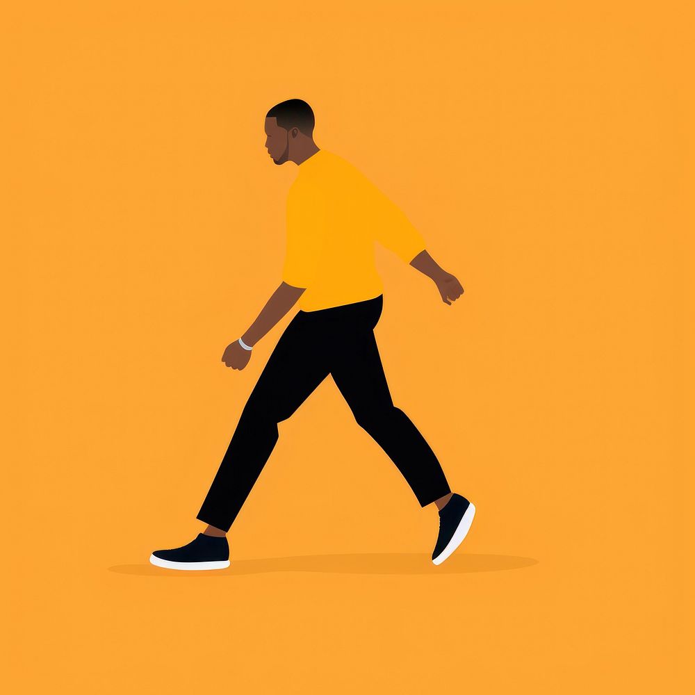 Black man walking cartoon adult exercising.