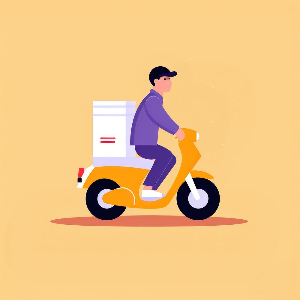 Delivery man with motorcycle vehicle cartoon transportation.