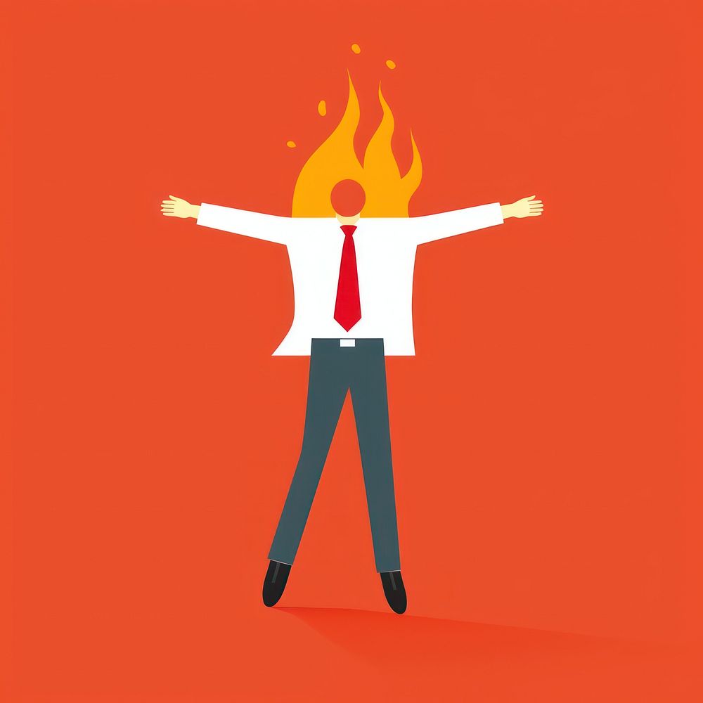 Illustration of a Fire on body business man fire cartoon sign.