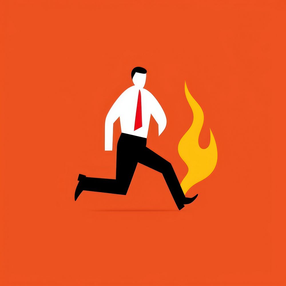Illustration of a Fire on body business man cartoon adult sign.