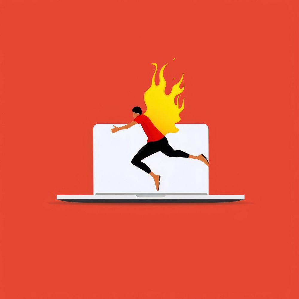 Illustration of a Fire on laptop cartoon sign fire.