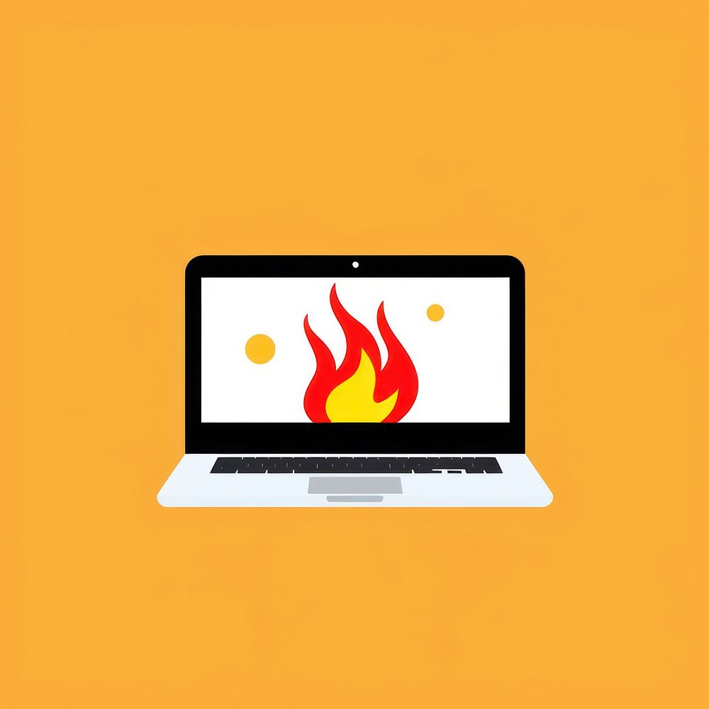 Illustration of a Fire on laptop computer fire portability.