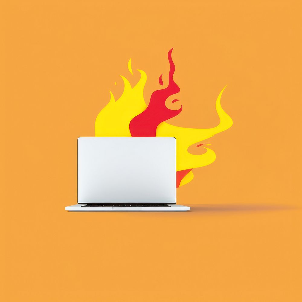 Illustration of a Fire on laptop fire computer electronics.