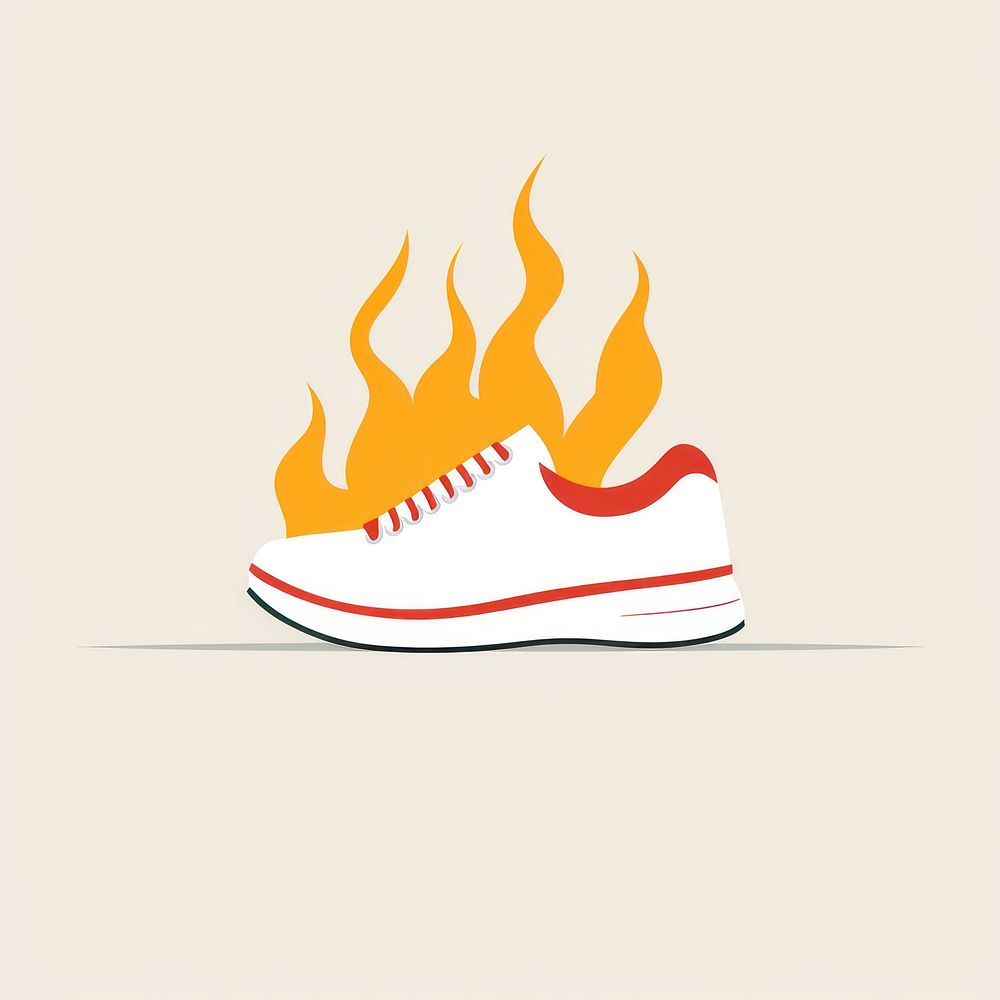 Illustration of a Fire on shoe footwear sign fire.