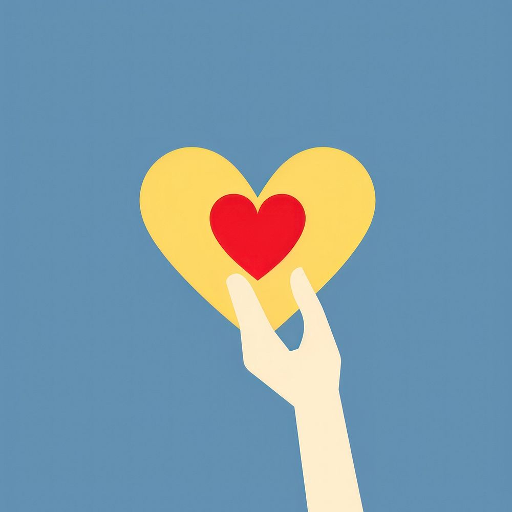 Hand holding heart cartoon symbol creativity.
