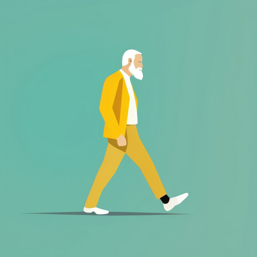 Old man walking cartoon adult activity.
