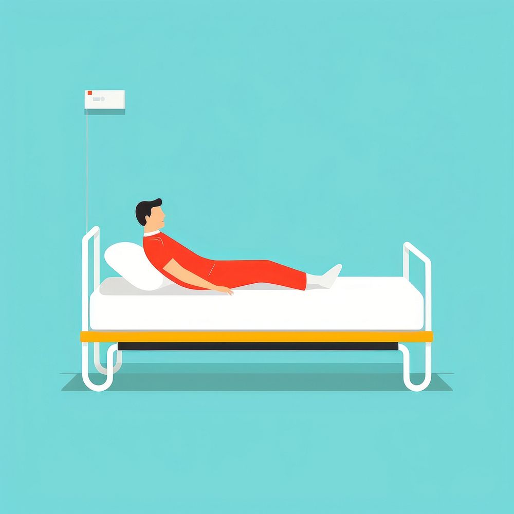 Patient on hospital bed furniture cartoon architecture.