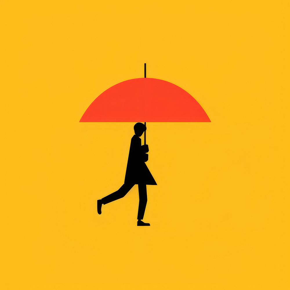 Person holding umbrella silhouette cartoon adult.