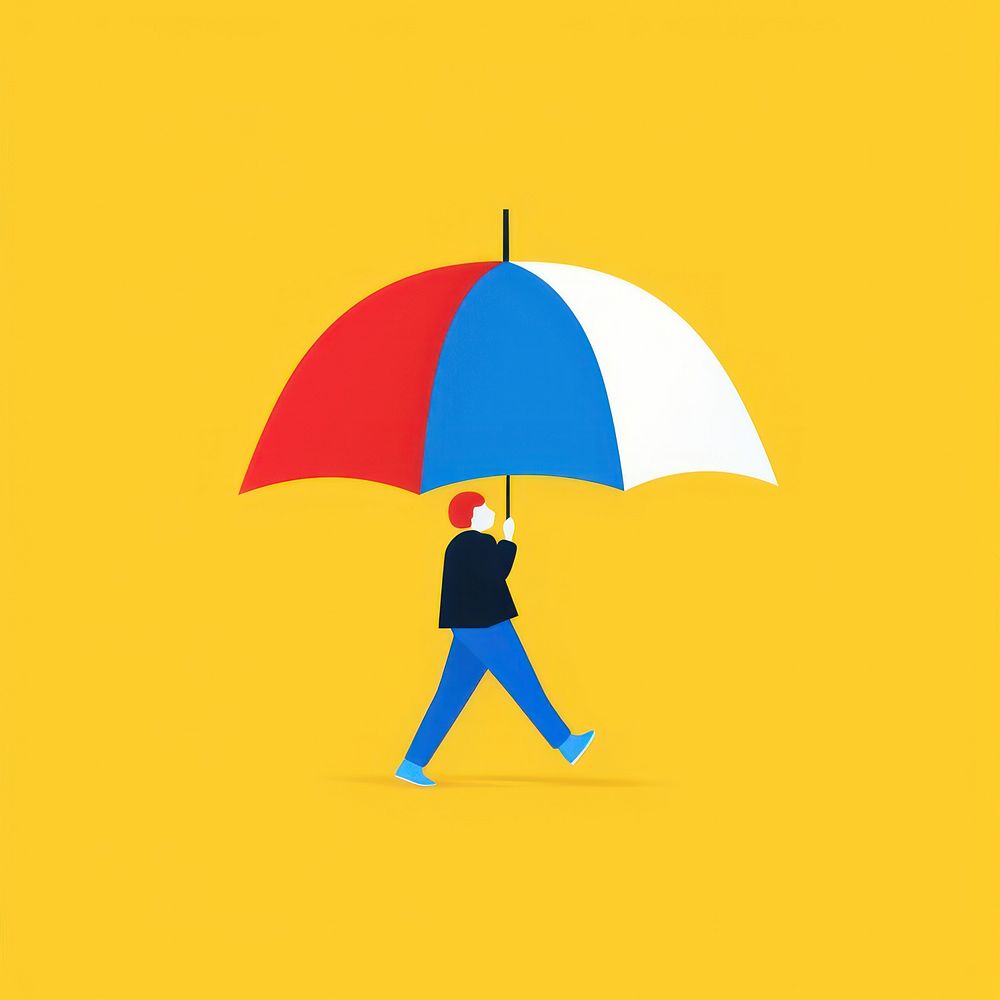 Person holding umbrella outdoors walking cartoon.
