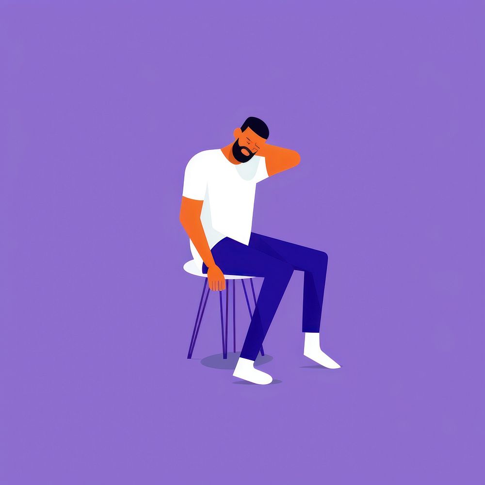 Sad man sitting cartoon purple.