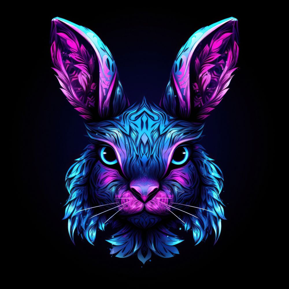 Neon Cute rabbit purple black | Free Photo Illustration - rawpixel