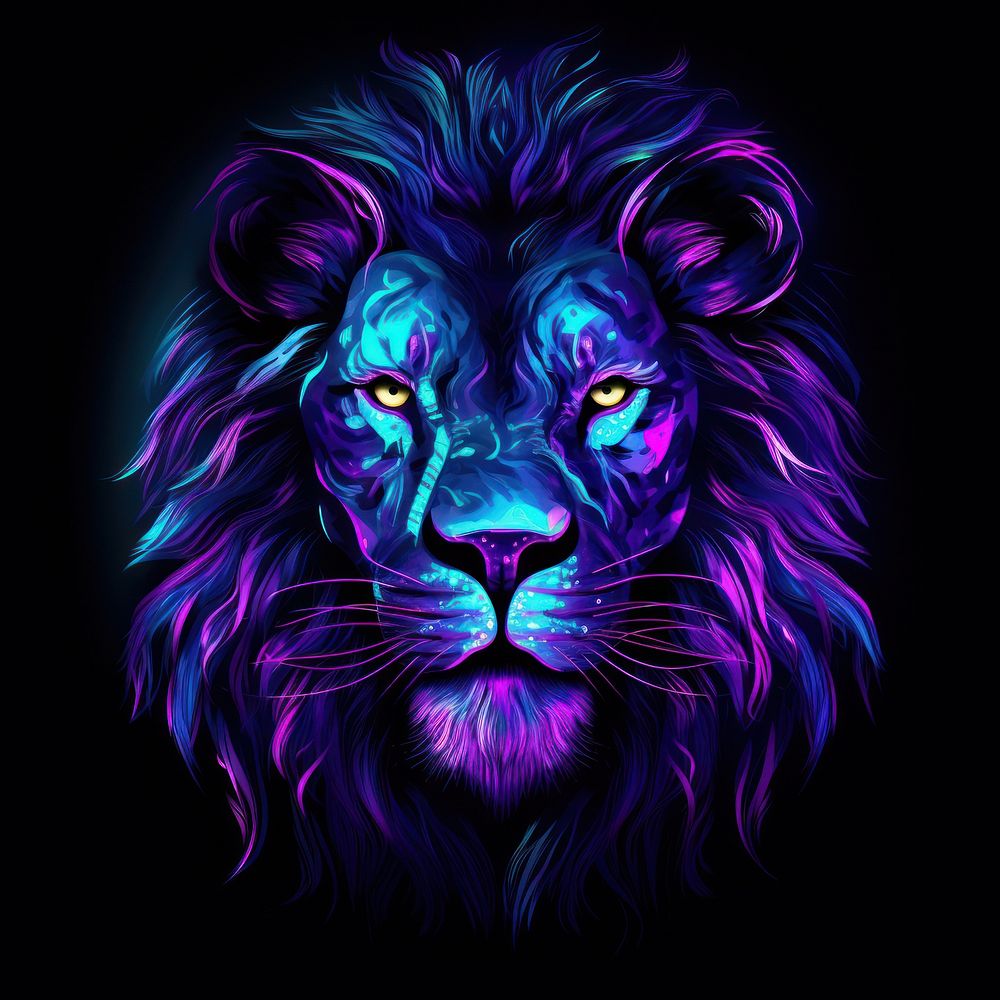 Neon lion mammal animal purple.