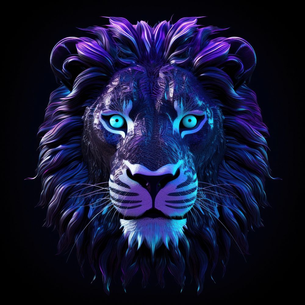 Neon lion animal mammal purple.