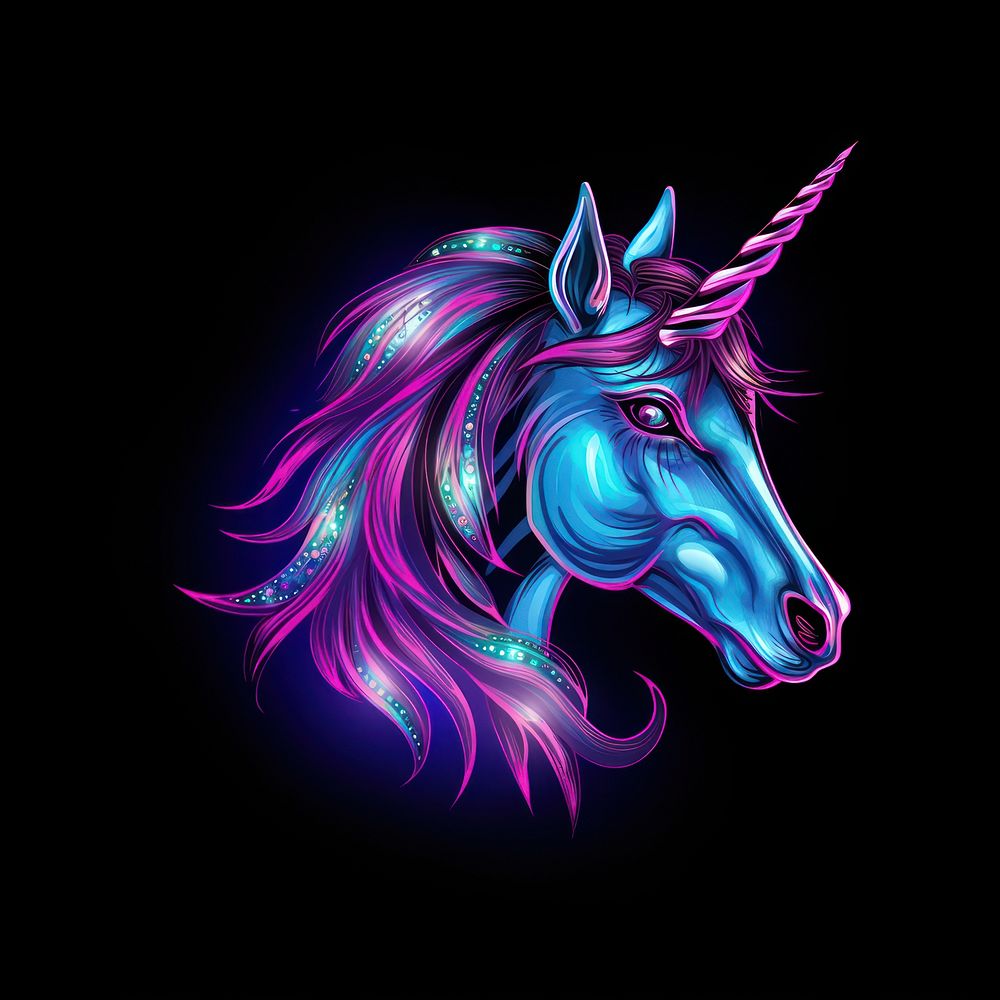 Neon realistic unicorn animal mammal purple.