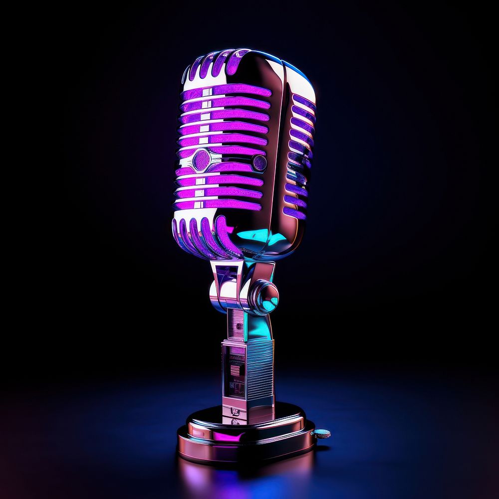 Neon Retro Microphone microphone light black background.