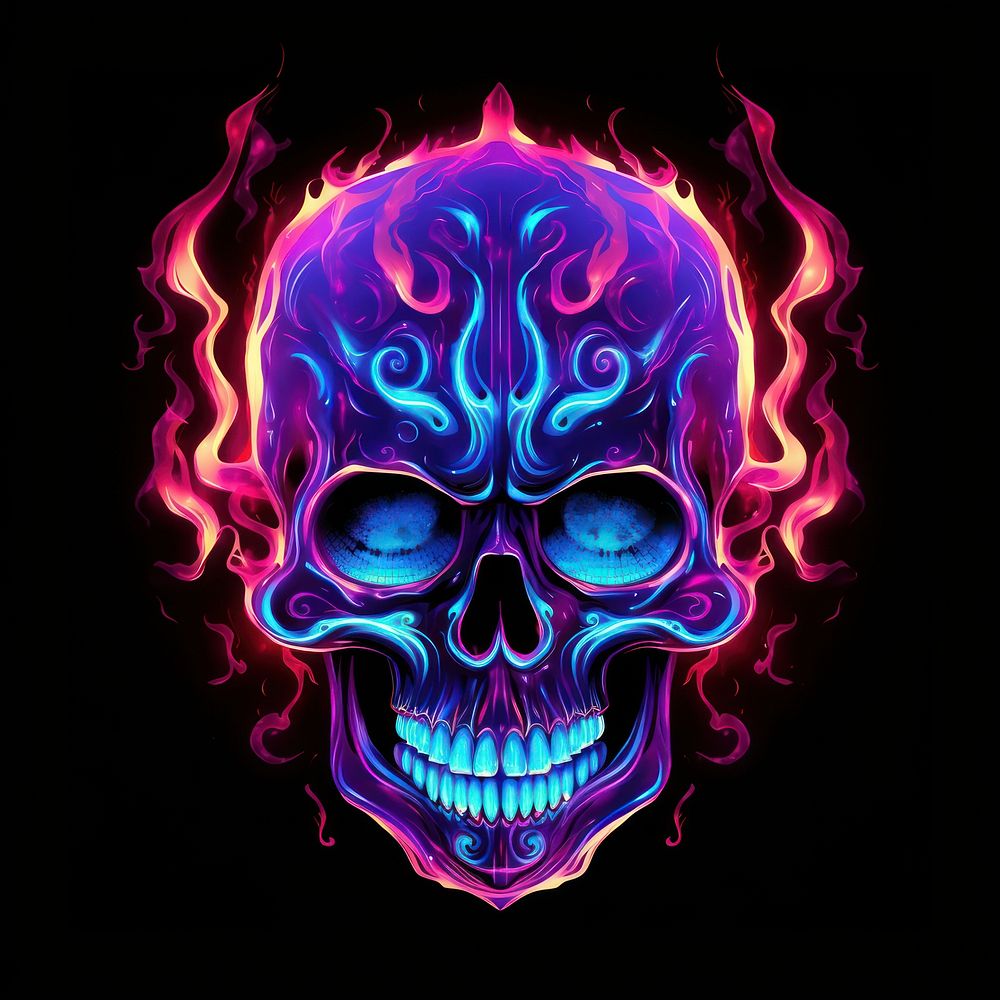 Neon skull fire pattern purple light.