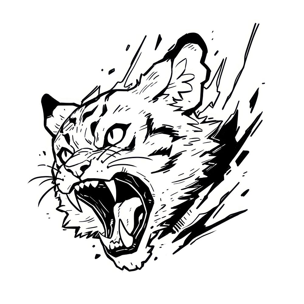 Outline sketching illustration of a tiger cartoon drawing ink.