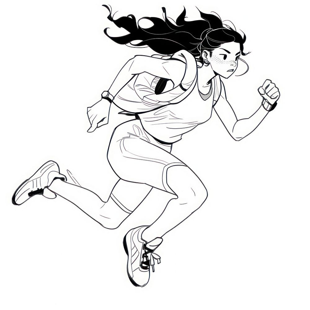 Outline sketching illustration of a woman running footwear drawing cartoon.