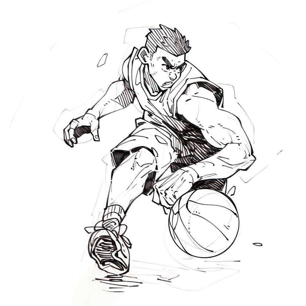 Outline sketching illustration of a basketball player drawing cartoon sports.
