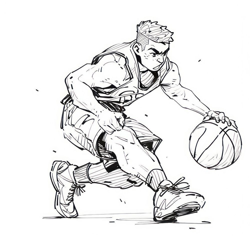Outline sketching illustration of a basketball player drawing cartoon adult.