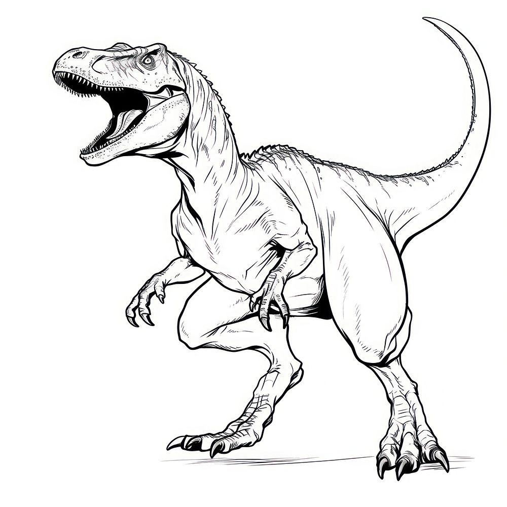 Illustration of a dinosaur sketch cartoon drawing.