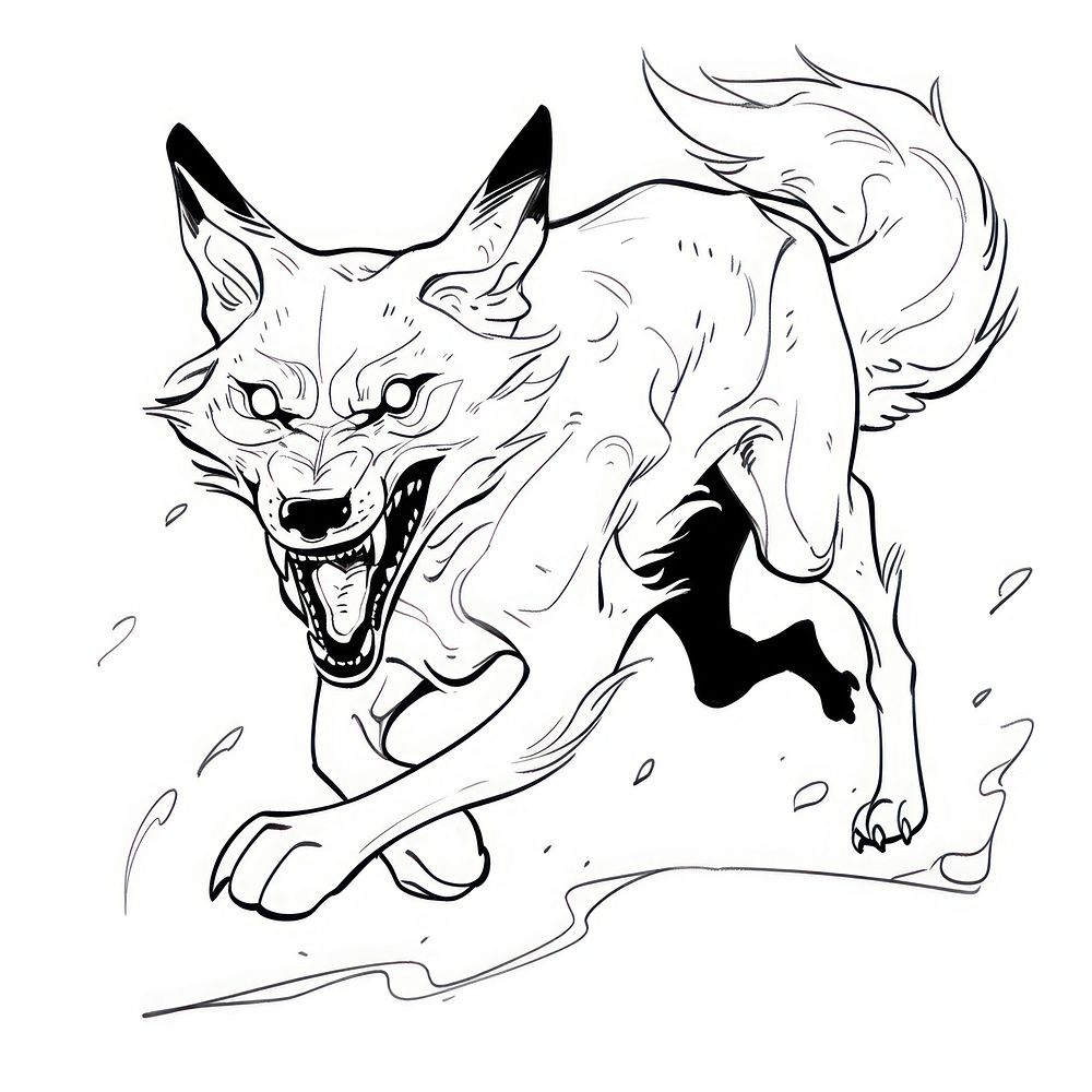 Outline sketching illustration of a fox cartoon drawing mammal.
