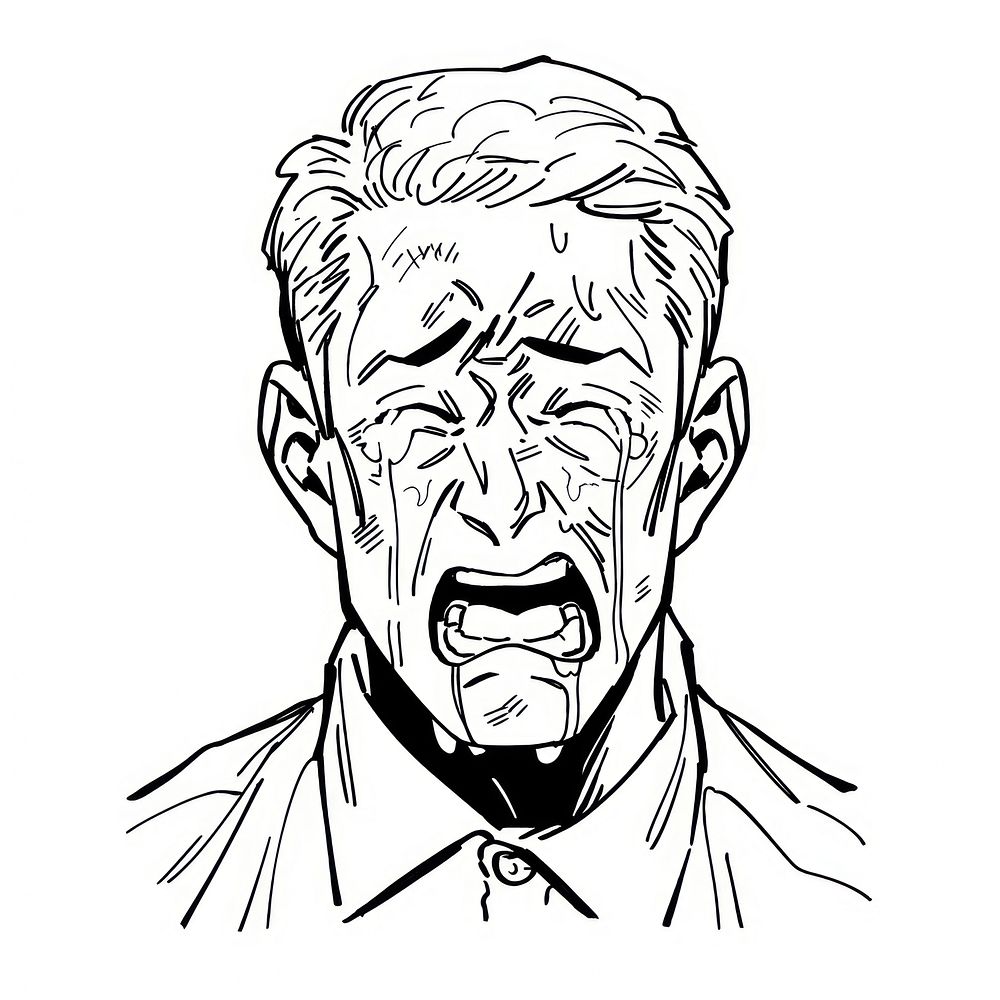 Outline sketching illustration of a man sad drawing cartoon adult.