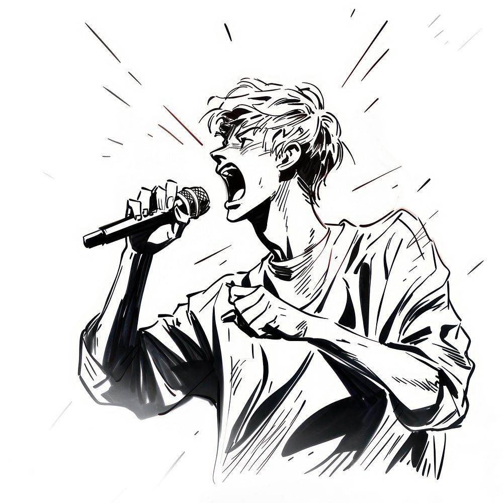 Man singing with microphone sketch drawing cartoon.