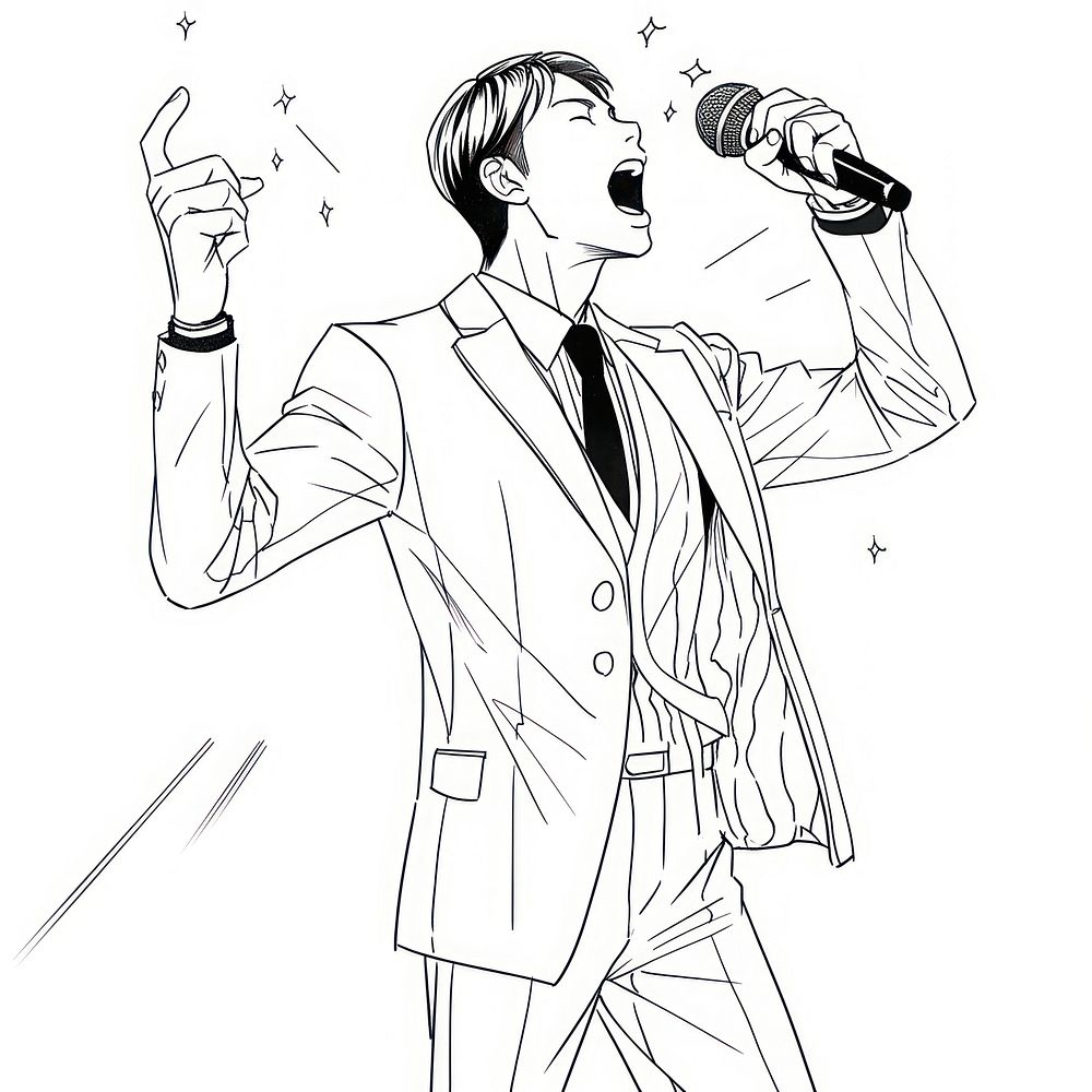 Man singing with microphone sketch drawing cartoon.