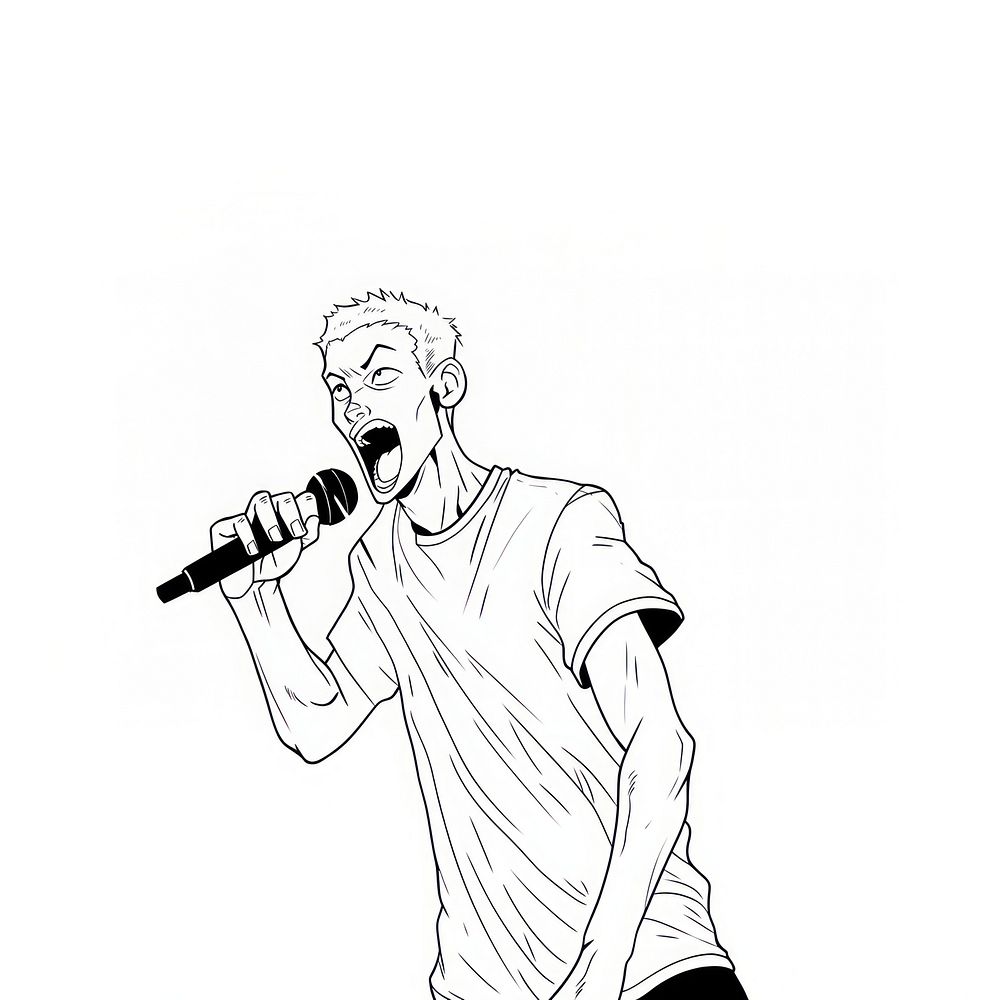 Man singing with microphone sketch drawing cartoon.