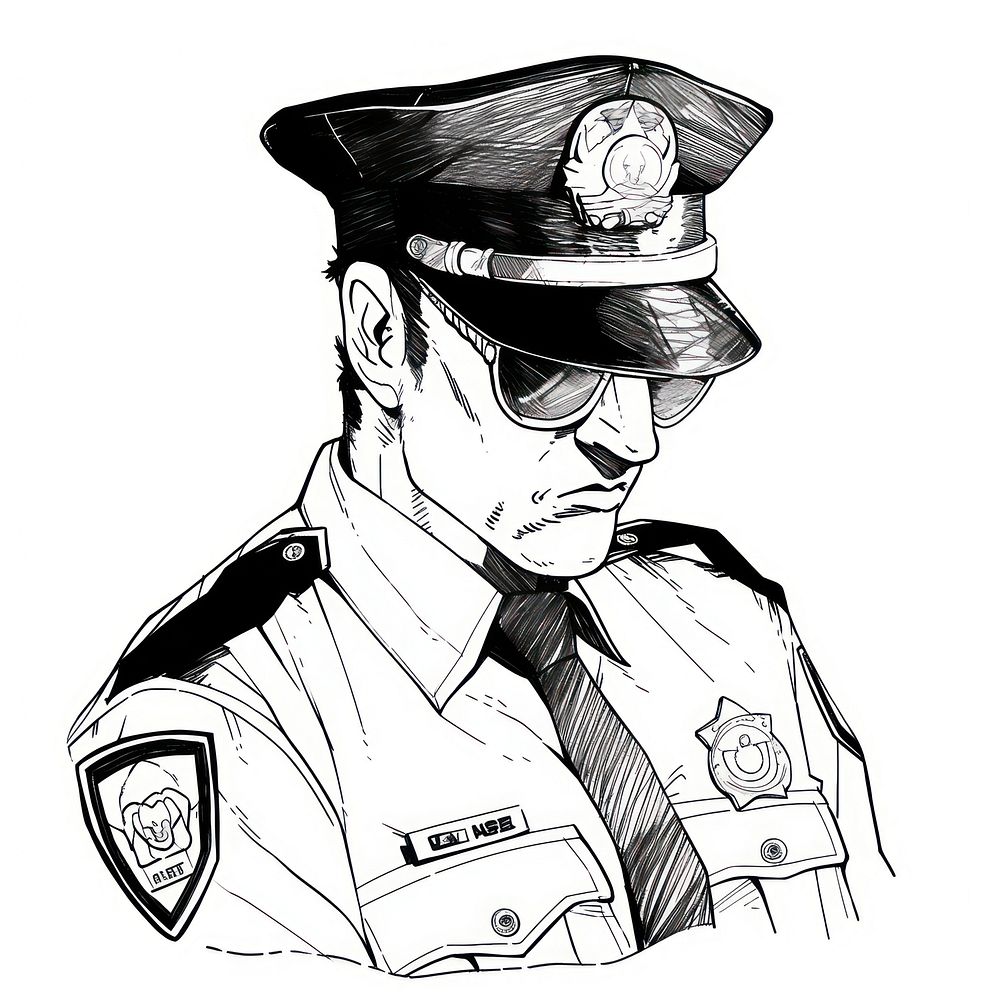 Outline sketching illustration of a Police officer cartoon drawing adult.