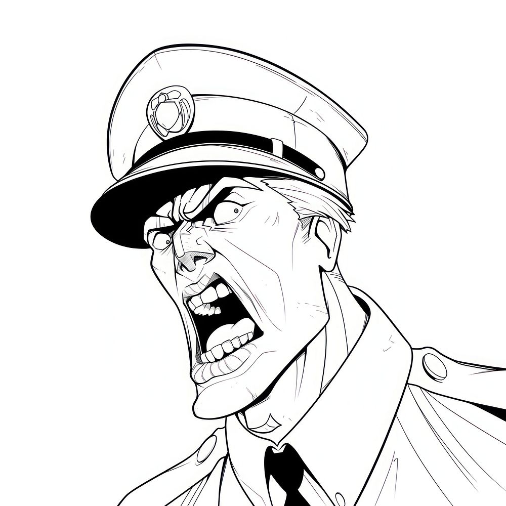 Outline sketching illustration of a Police officer cartoon drawing adult.