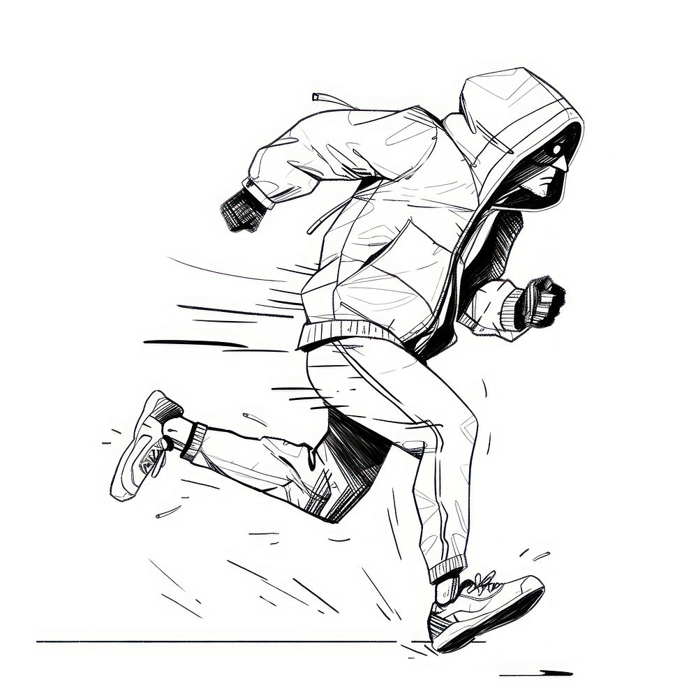 Outline sketching illustration of a Robber running drawing cartoon white.
