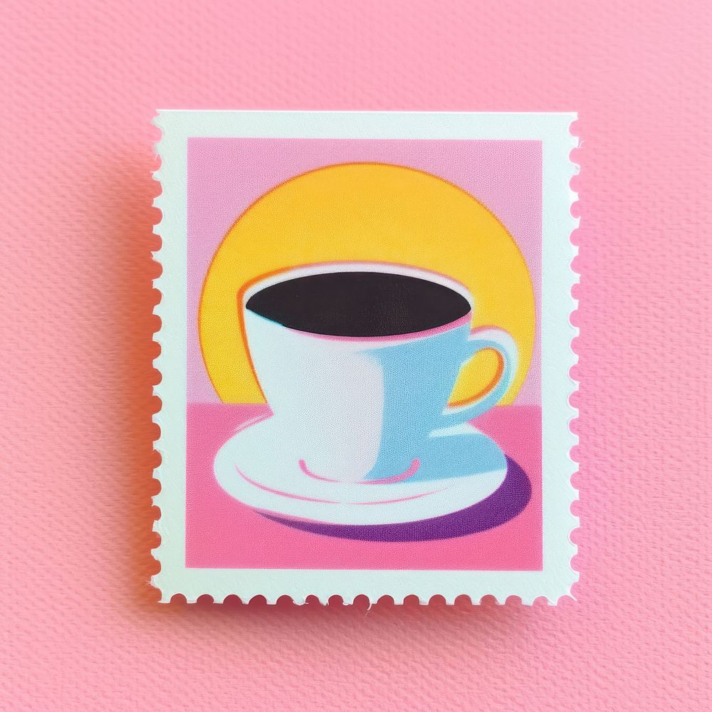 Coffee Risograph style coffee drink postage stamp.