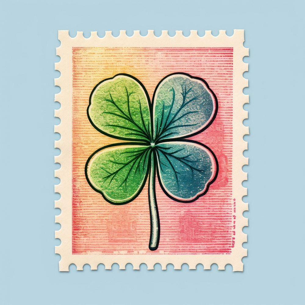Clover leaf Risograph style postage stamp creativity pattern.