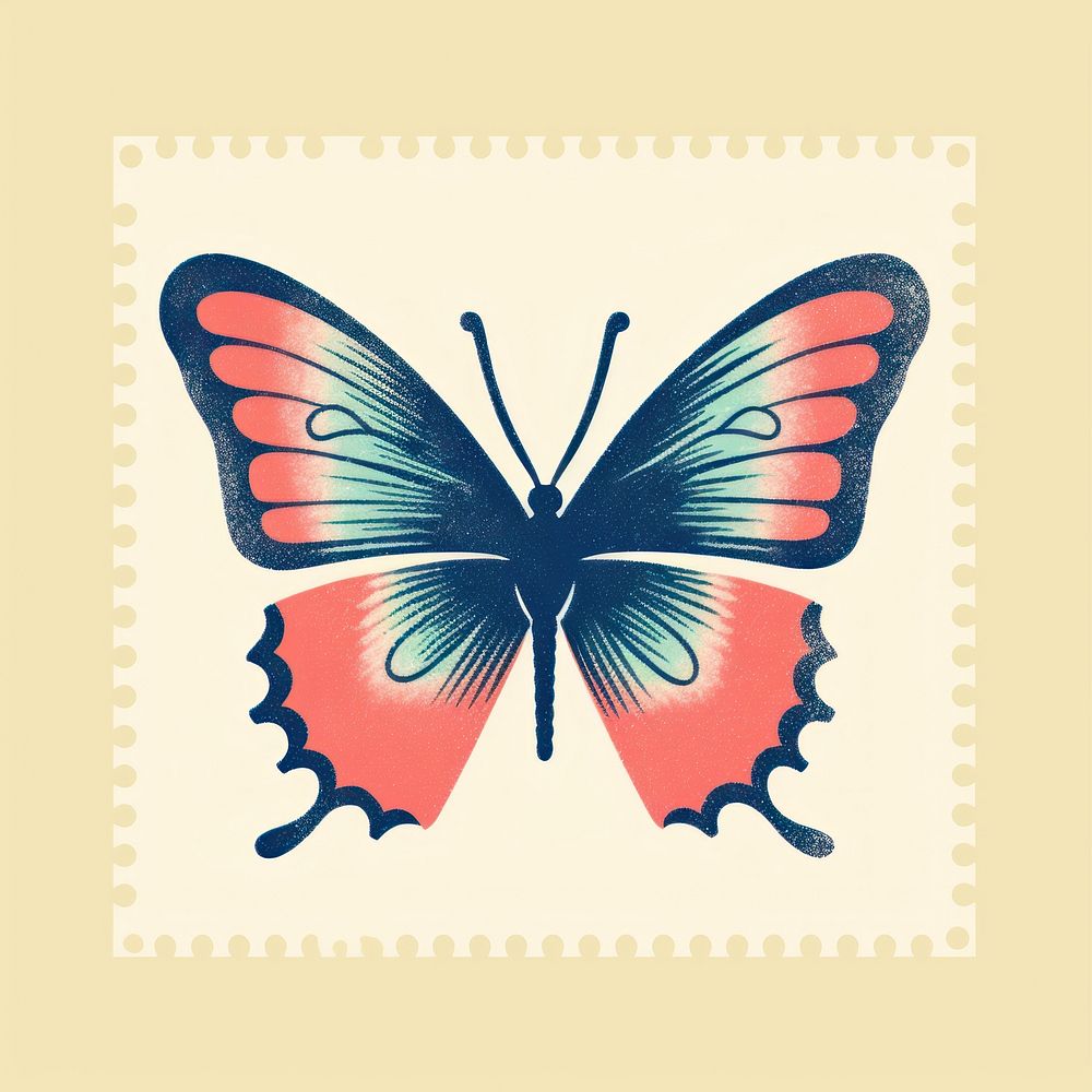 Cute Butterfly Risograph style butterfly animal insect.