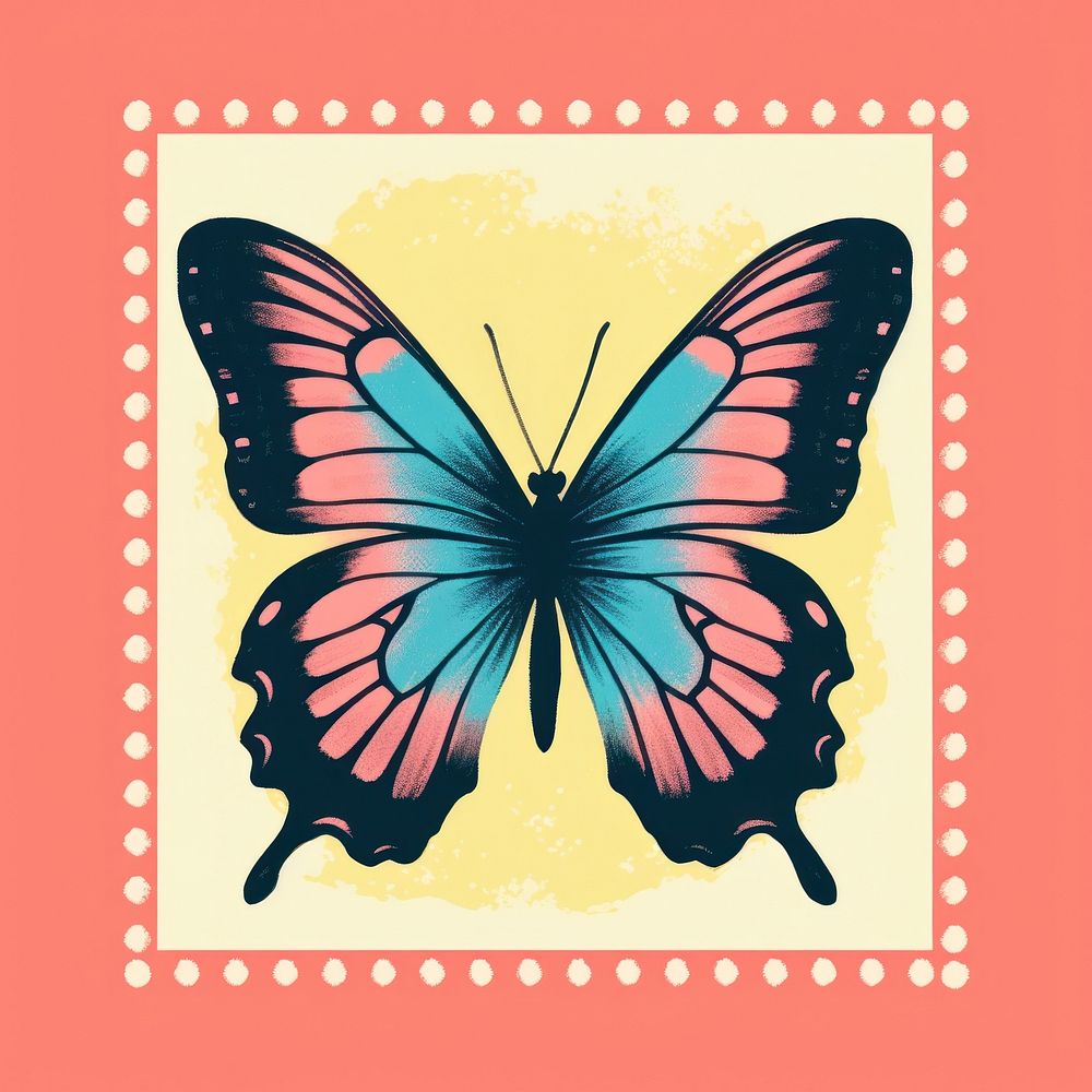 Butterfly Risograph style butterfly animal insect.