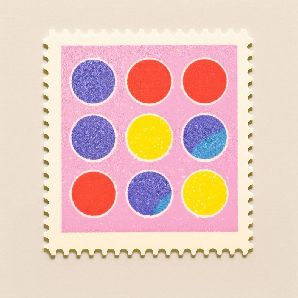Dot pattern Risograph style postage stamp creativity needlework.