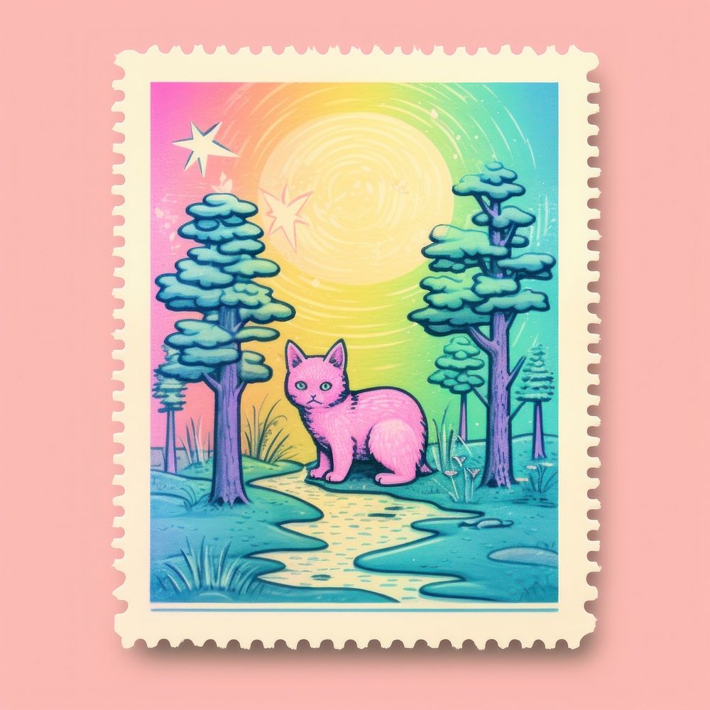 Forest Risograph style mammal animal cat.