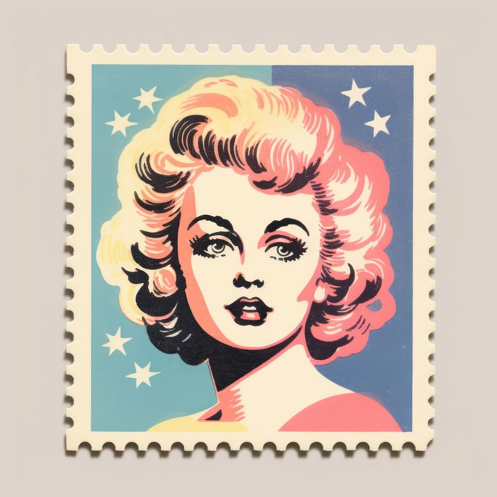 France Risograph style postage stamp creativity hairstyle.