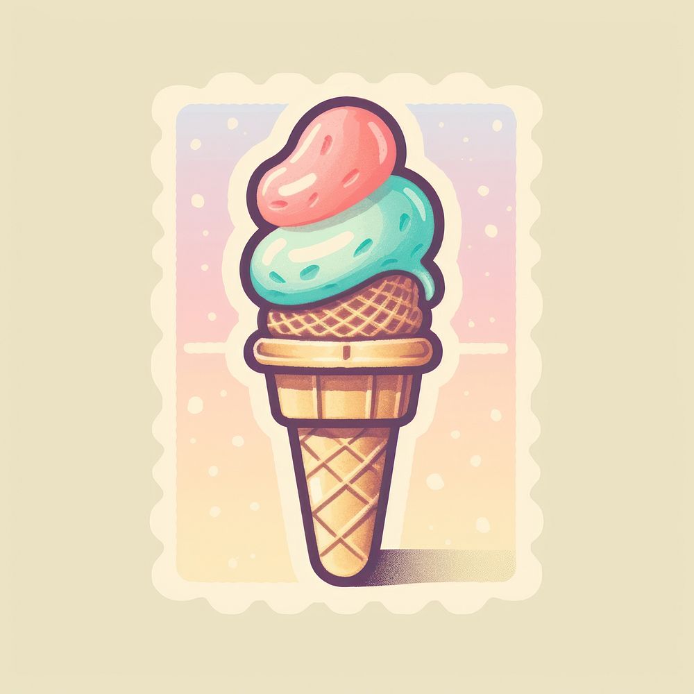 Ice cream Risograph style dessert food cartoon.