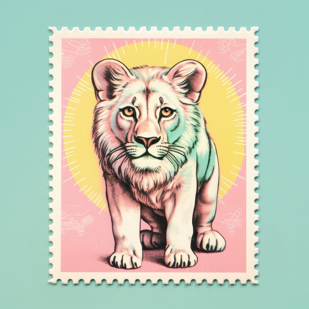 Lion Risograph style animal mammal representation.