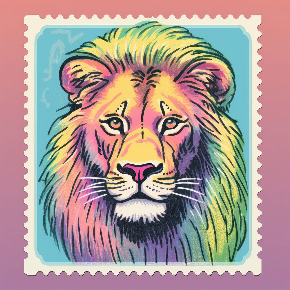 Lion Risograph style mammal animal lion.