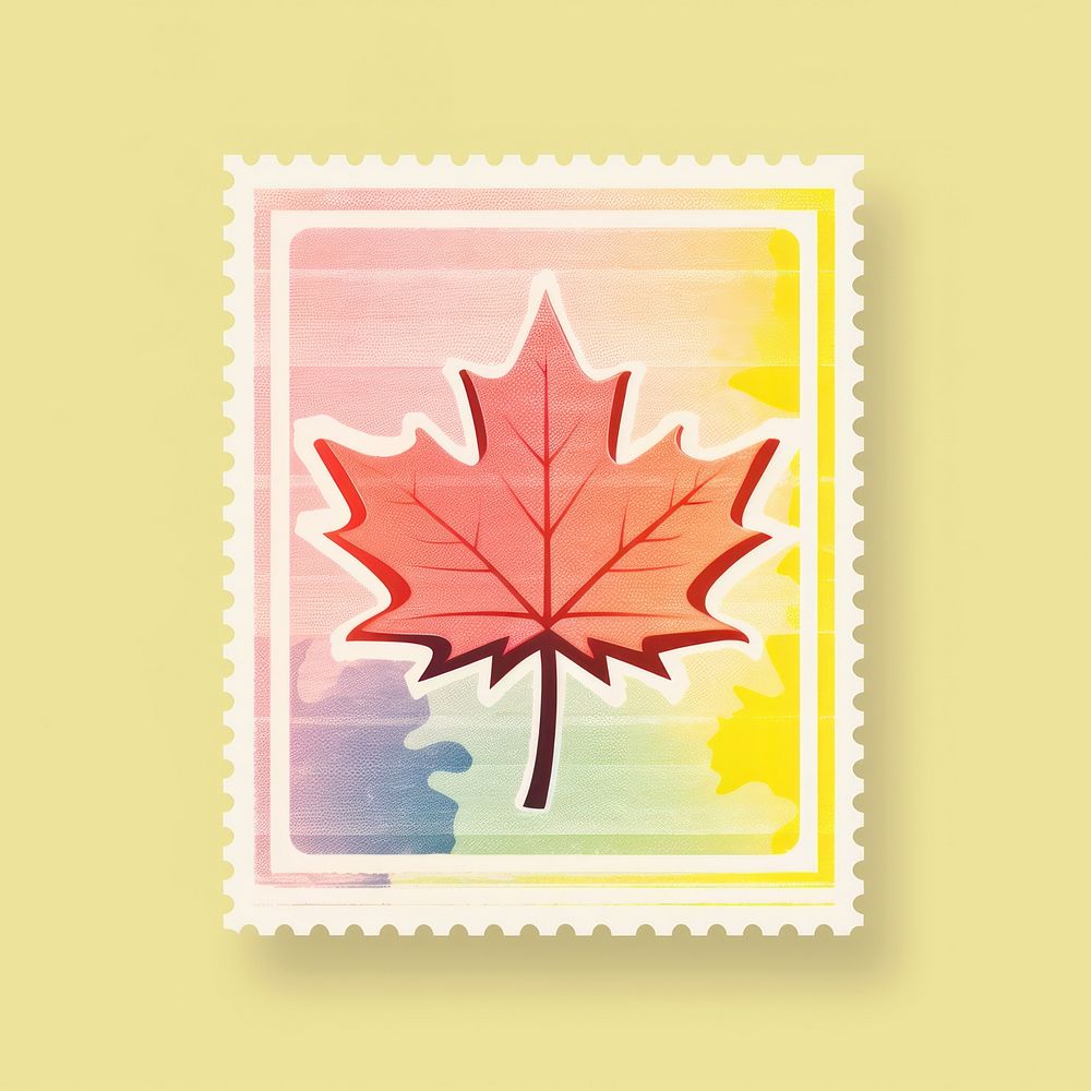 Maple leaf Risograph style maple plant postage stamp.