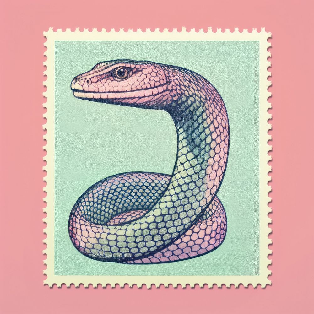 Snake pattern Risograph style reptile animal postage stamp.