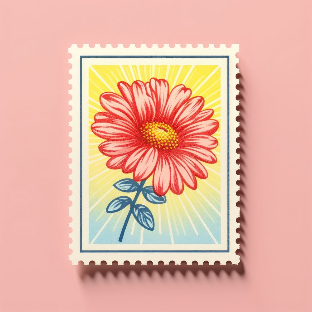 Spring Risograph style flower daisy plant.